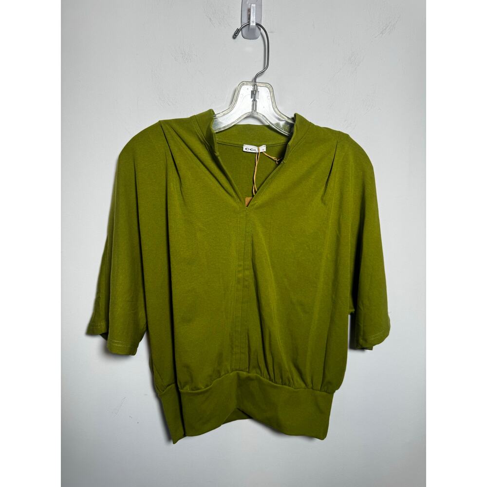 Brand New OGL Women's Size L Stand Collar V Neck Top Blouse Sage Green - Picture 2 of 6